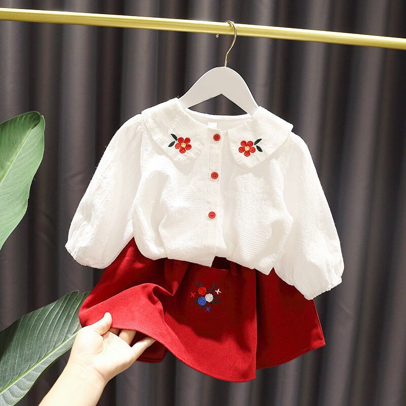 Camicetta a maniche lunghe a fiori ricamati per ragazze primavera autunno 2022