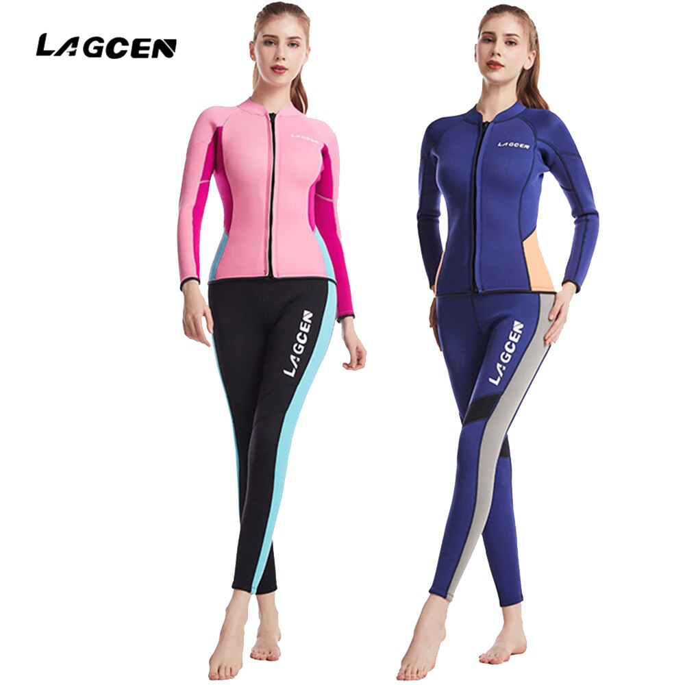 Traje de neopreno de manga larga para mujer, traje de buceo de 2,5 MM, conjunto de 2 piezas para surf y esnórquel, cálido y frío