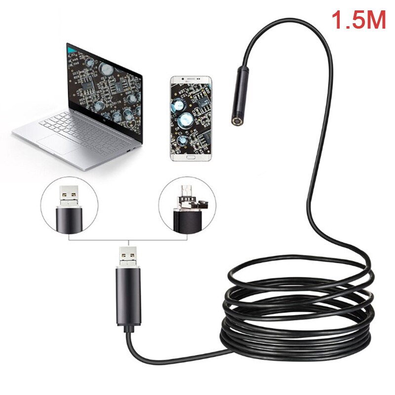 Endoscopio impermeable para teléfono Android, cámara de inspección por boroscopio, 7mm, 6 LED,: 1.5M