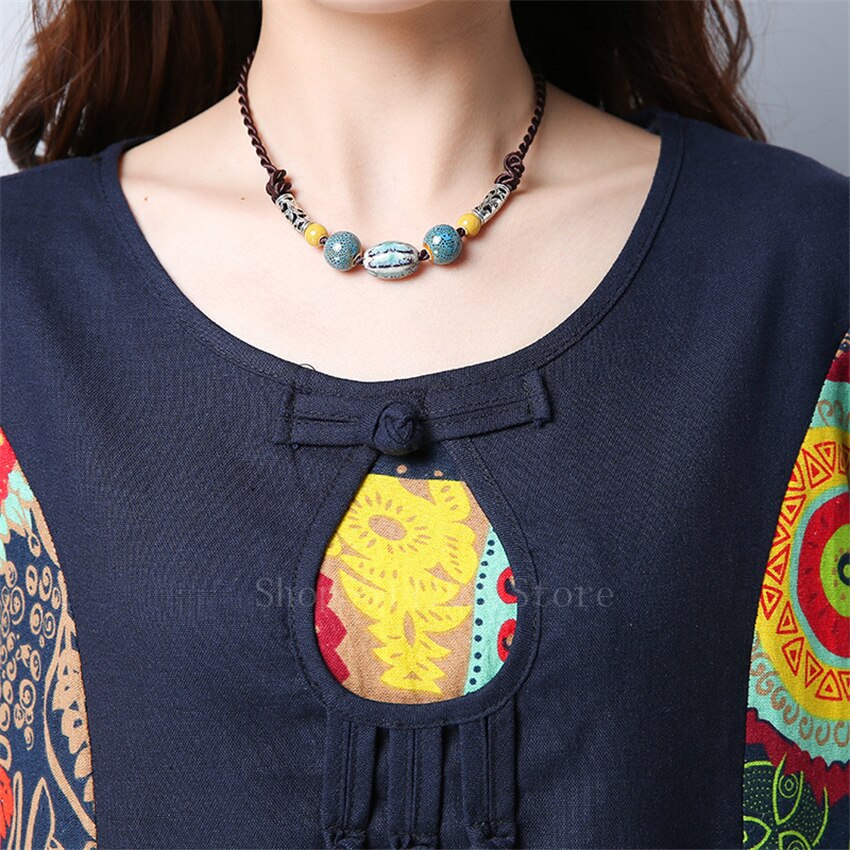 Nationale Stijl Vintage Tang Pak Vrouwen Print Korte Mouw Gesp Top Katoen Losse Broek Chinese Felame Zomer Outsuit