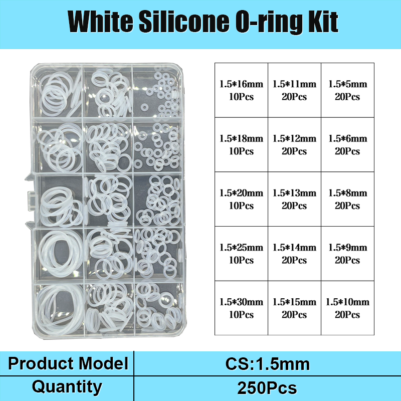 Witte siliconen O-ring VMQ O-ring afdichting pakking CS 1,5/2,0/2,4/3,1 mm geïsoleerde waterdichte ring ronde O-vorm food grade Oring Kit: Grey