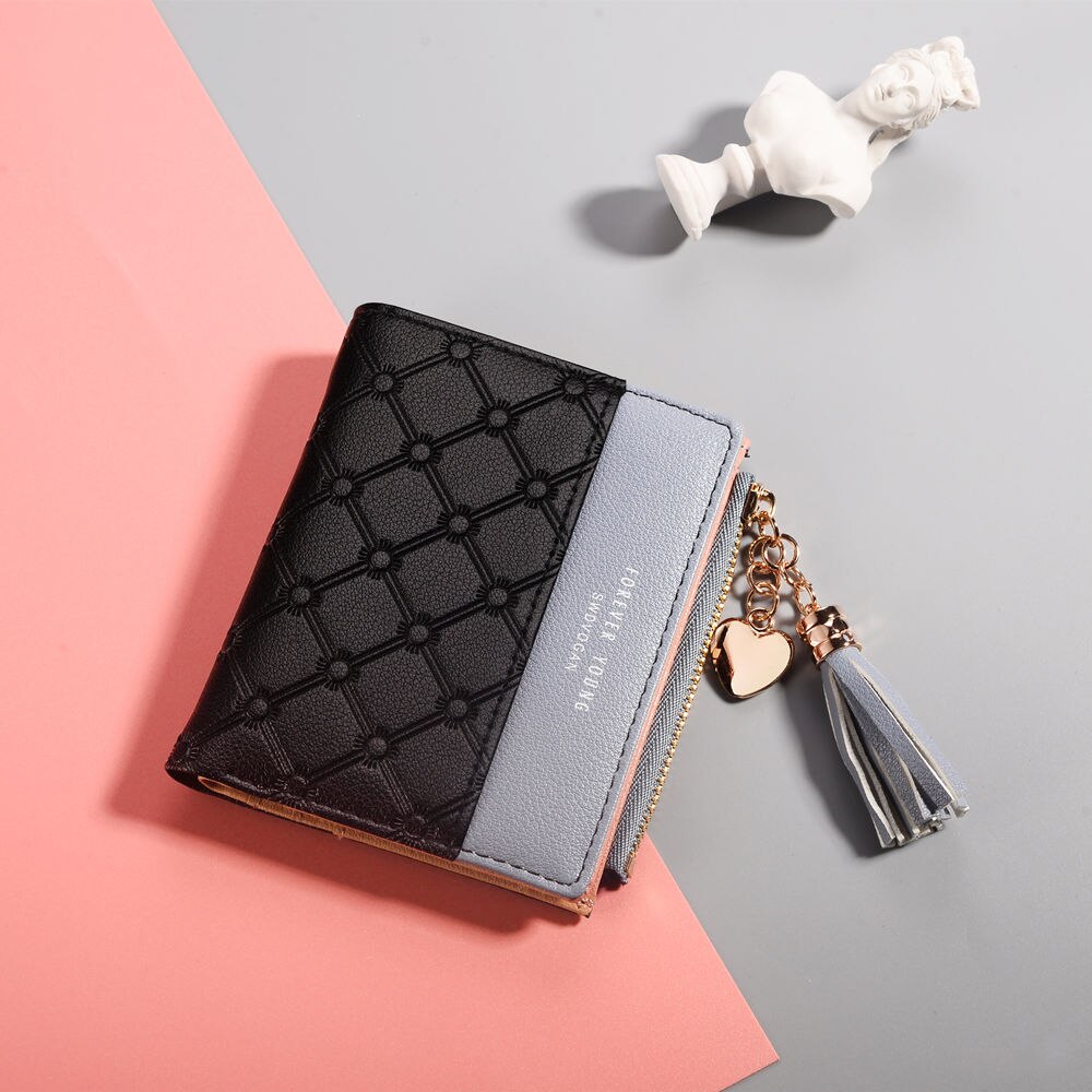 UOSC Leather Women's Wallet Cute Purse Long Zip Bag Coin Card Holder Soft Leather Phone Card Wallets Female Clutch: Black