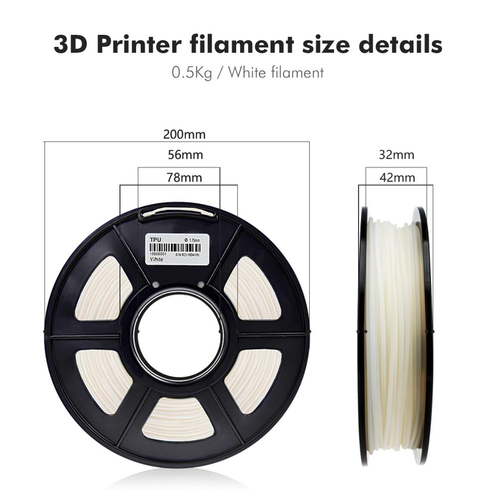 Sunlu柔軟な素材tpu 3Dプリンタフィラメント 1.75 ミリメートルfilamento tpu 3D材料 0.5 キロスプール硬度 100% 気泡