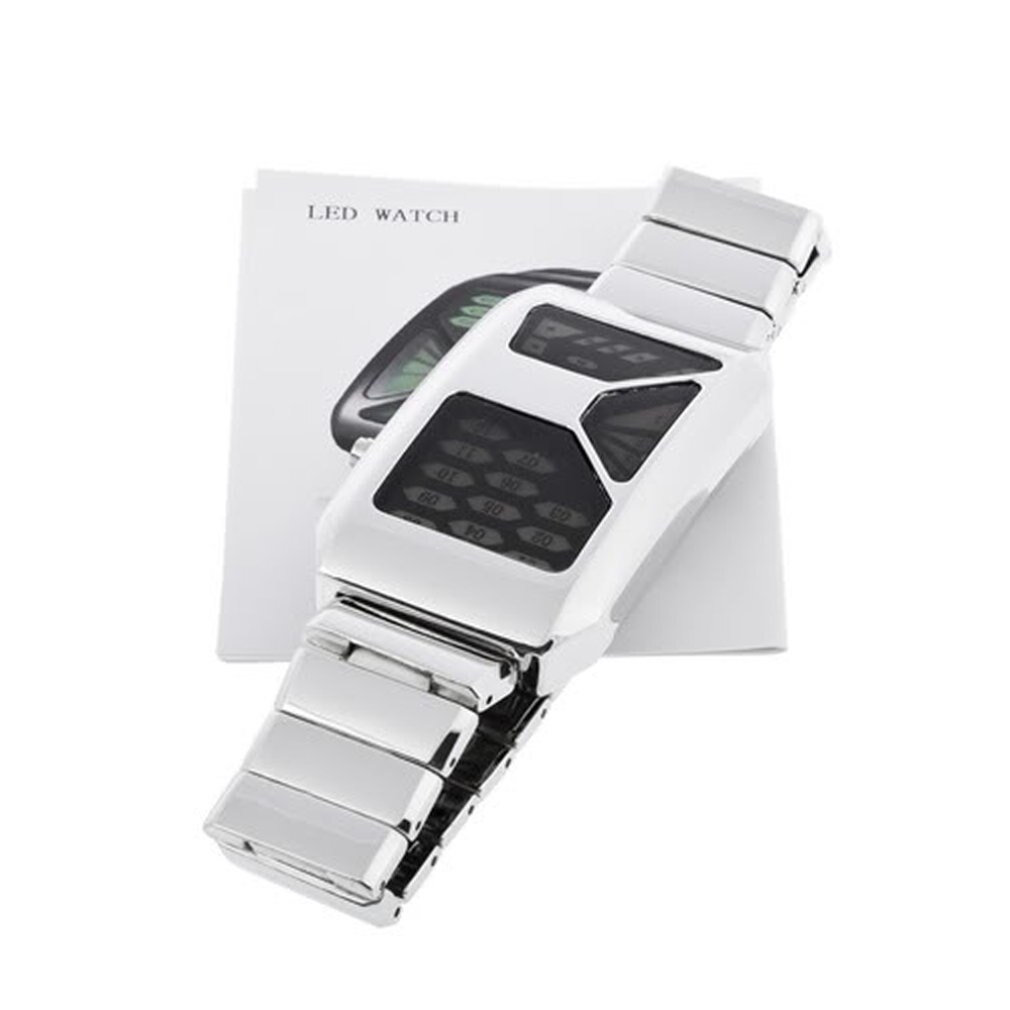 28 LED Stylish Digital Wrist Watch Black/Silver Strap Unique Blue LED Light Watch