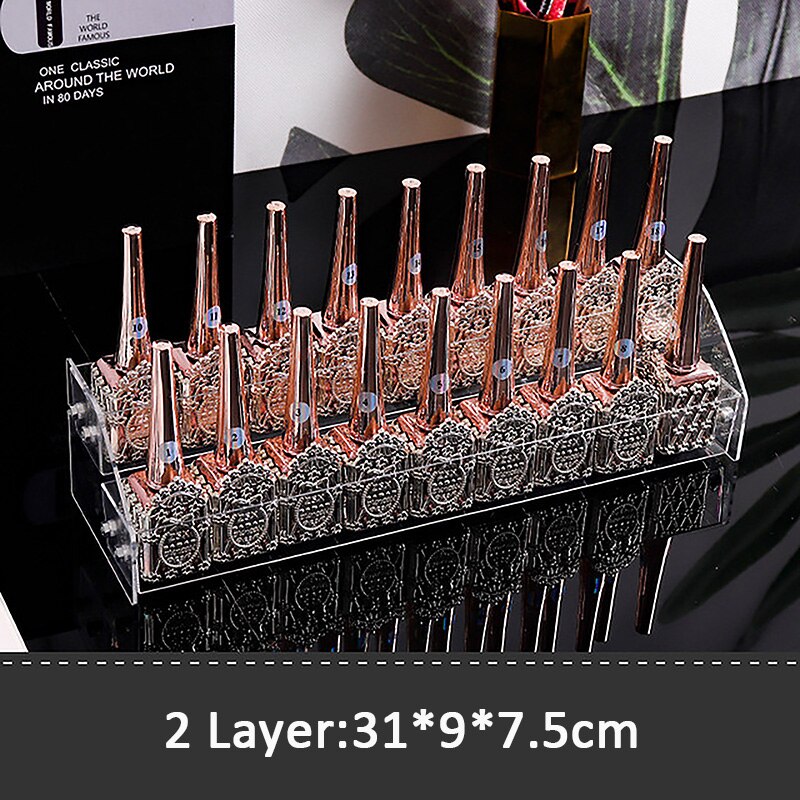 2-7 lags neglelak organizer akryl neglelak display stativ kosmetisk læbestift opbevaringsboks manicure værktøj opbevaringsboks: 2 lag