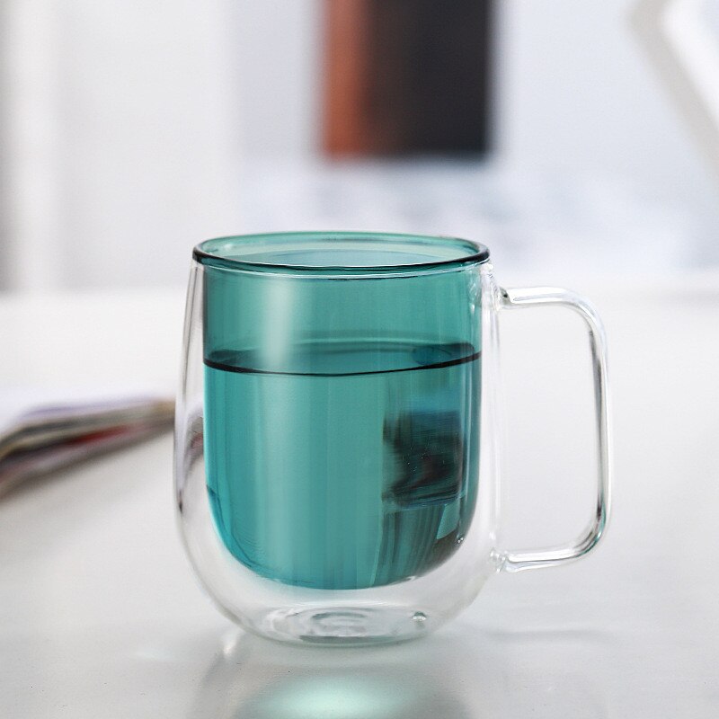 Glass Coffee Mugs 250ml multicolor Double-Layer Glass Mugs With Handle Perfect For Latte Cappuccino Espresso Glassware