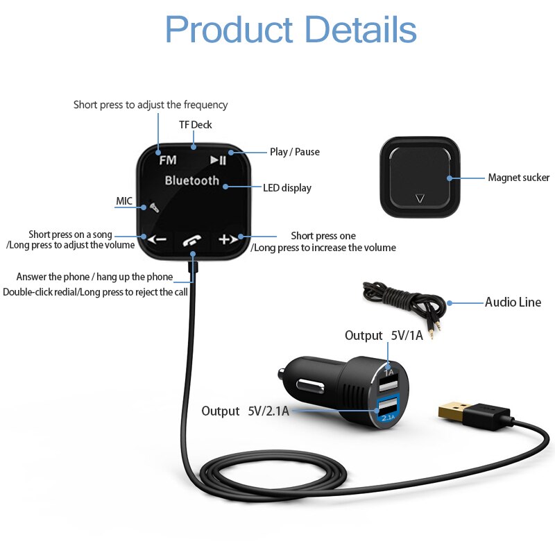 BT-760 Bluetooth Audio Receiver FM Transmitter Hands-free Car Kit for Music Talking Car Accessories