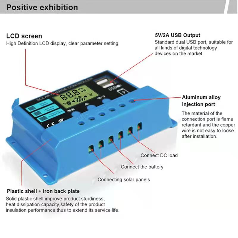 12v/24v lcd aurinkopaneelien lataussäädin 20a 12v/24v automaattinen joustavalle aurinkopaneelille 100w-200w