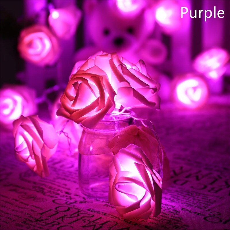 20 LEDs Rose Flower Fairy String Lights Battery Powered Romantic Floral Lamp Wedding Valentine's Day Event Party Garland Decor: purple