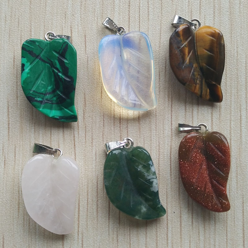 natural stone Assorted Mixed Leaf charms pendants for jewelry making 12pcs/lot