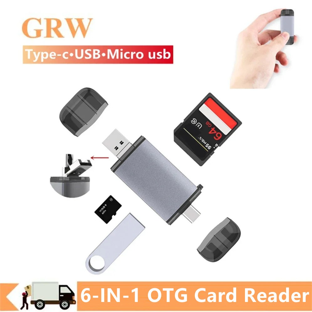 Multifunções Micro SD Leitor de Cartão TF, Tipo-C USB 3.0, U Disk Memory Reader, USB Flash Drive, Leitor de Cartão Adaptador OTG, 6 em 1