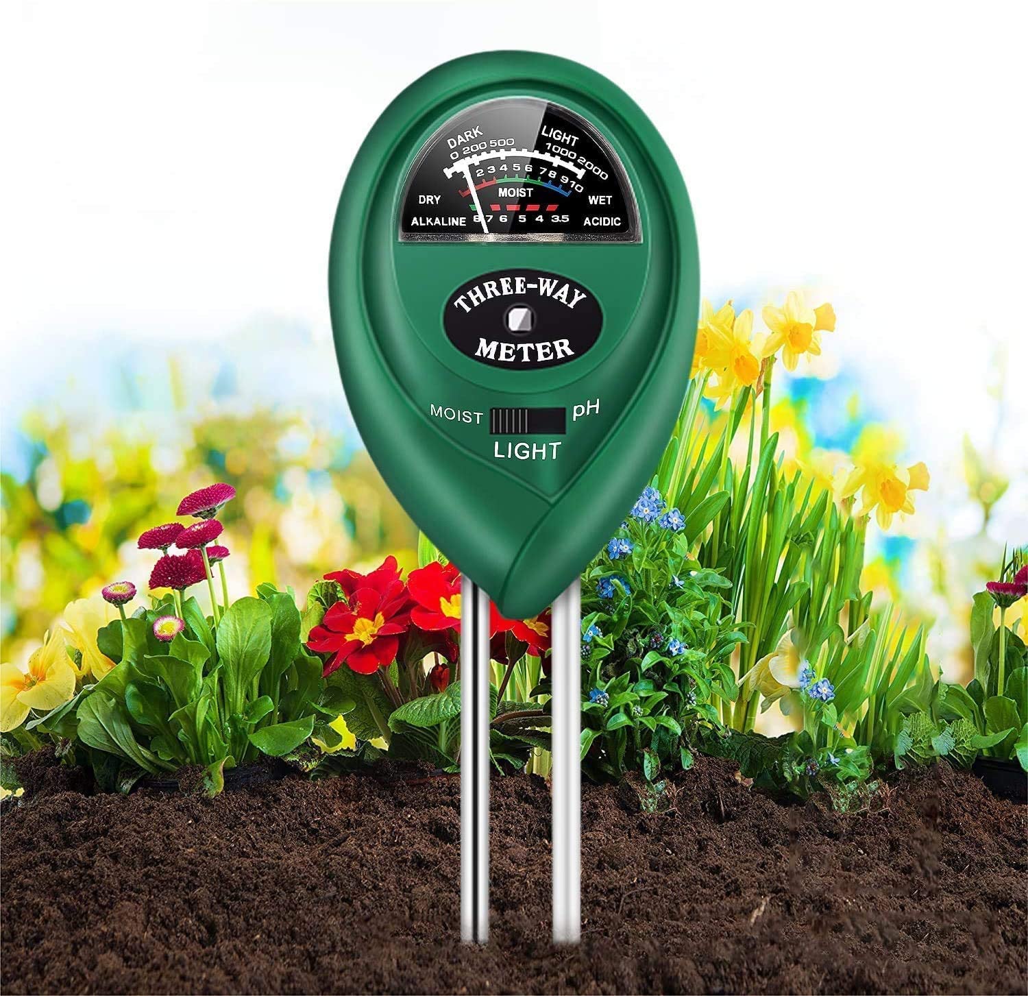 Soil pH Meter, 3-in-1 Soil Tester Kits with Moisture, Soil Moisture Meter& Soil Water Monitor, Light and PH Test for Garden