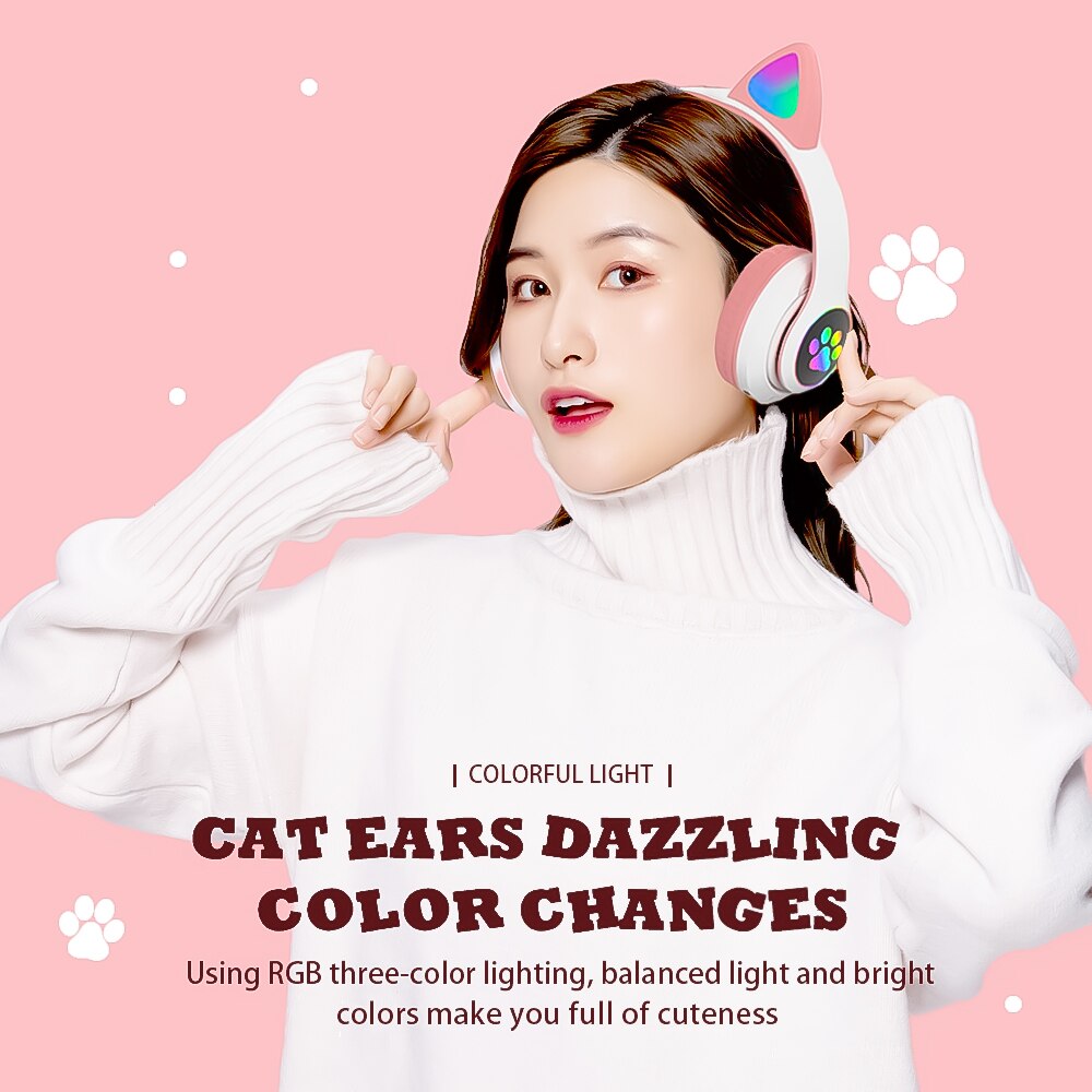 Cat Ears Cute Wireless Helmets Bluetooth Headphone Big Wireless bluetooth Headset LED Kid Girl Helmet Phone Headset Earbud