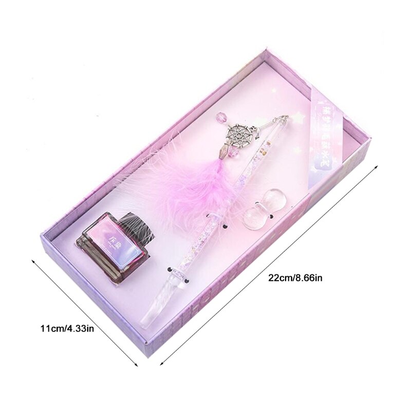 Glass Dip Pen Fountain Pen Exquiste Crystal Style Ink Pens Kit with 15ml Ink Bottle for Women Men Birthday Stationery