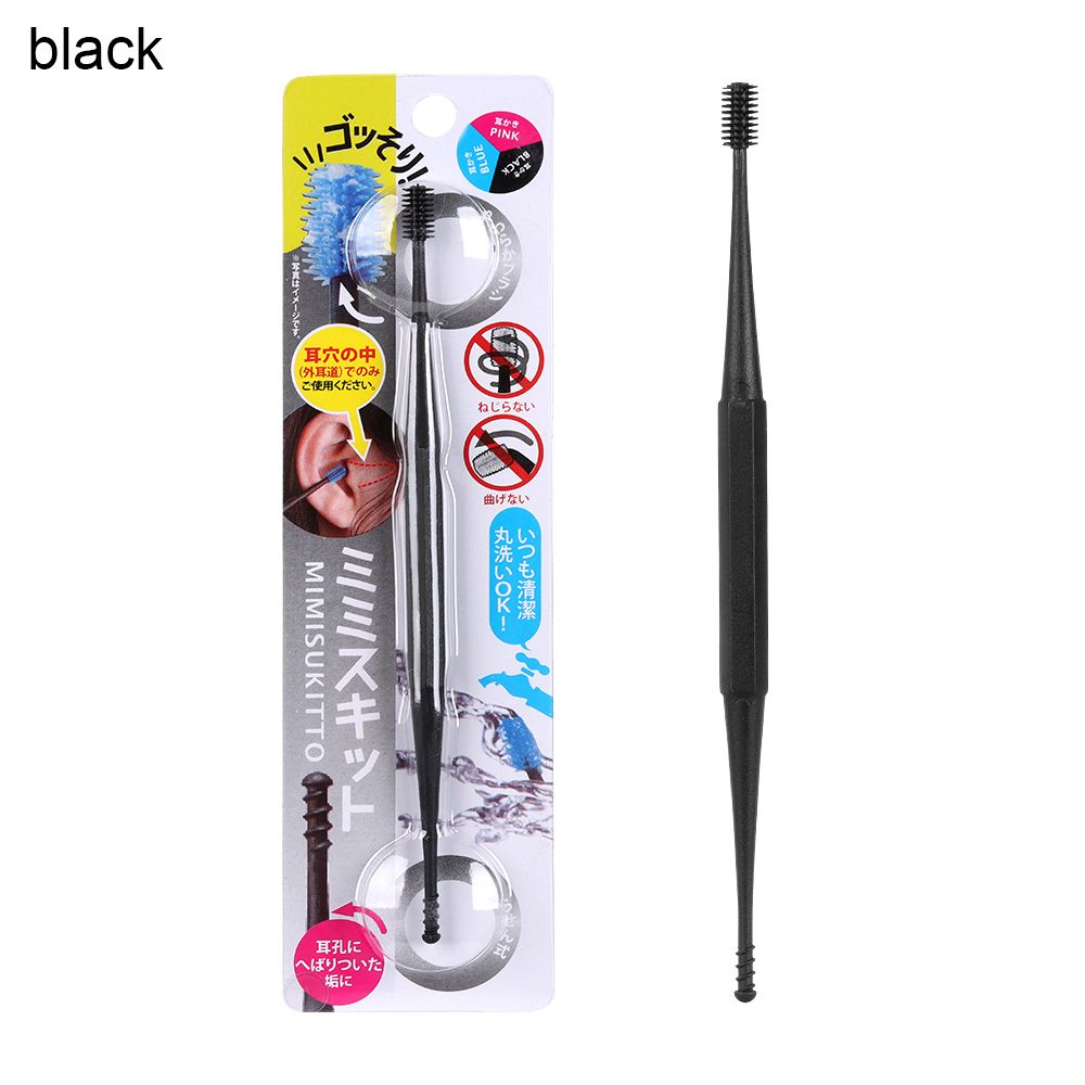 Oor Lepel Lepel Spiraal Oorreiniger Ear Wax Curette Siliconen Oor Pick Ear Wax Remover Double-Ended Earpick: black