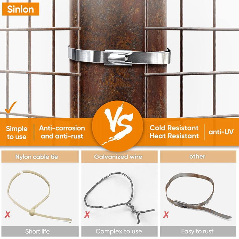 100Pcs Chain Link Fence Ties,Multi-Purpose Self-Locking Stainless Steel Zip Ties for Outdoor Garden Farm Pet Cages Fence