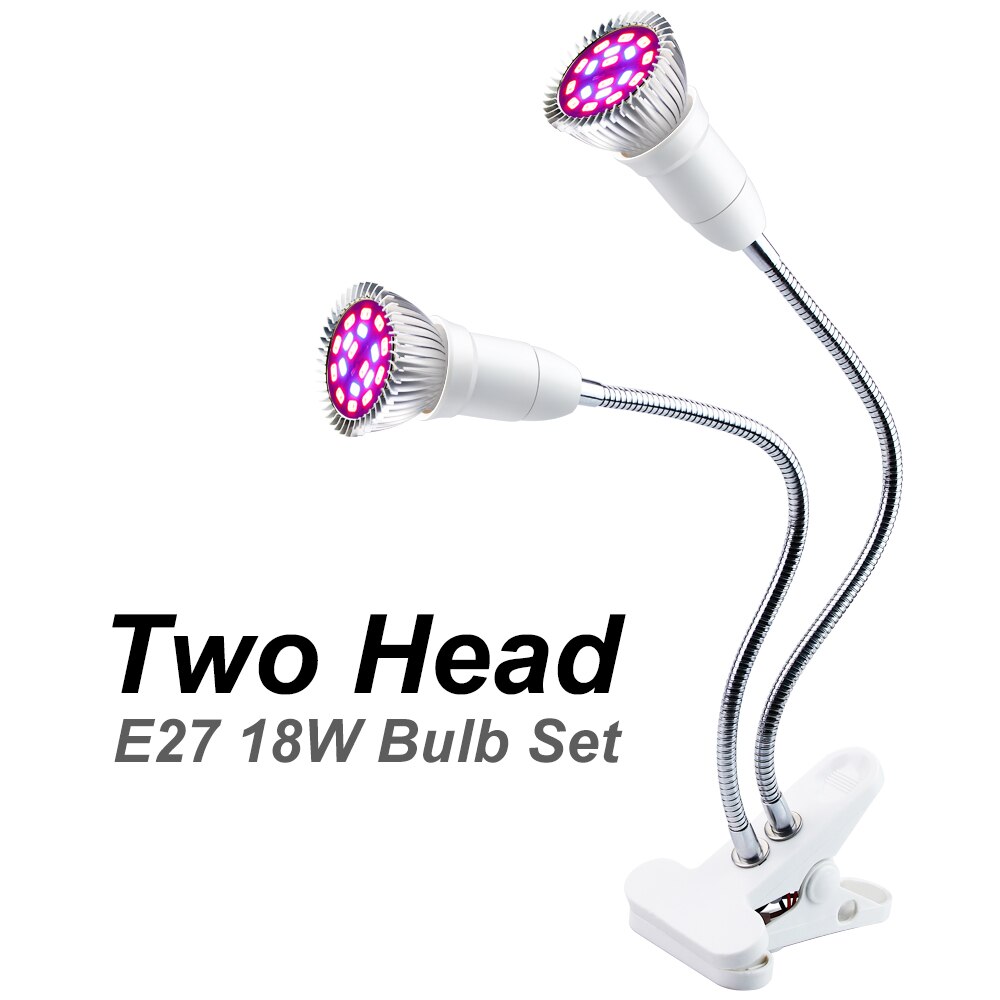 LED Grow Light 220V 18leds 28leds Indoor LED Plant Light Full Spectrum For Plants Hydroponics Flowers Vegetables Grow Tent: 2 heads bulb 18leds / US Plug