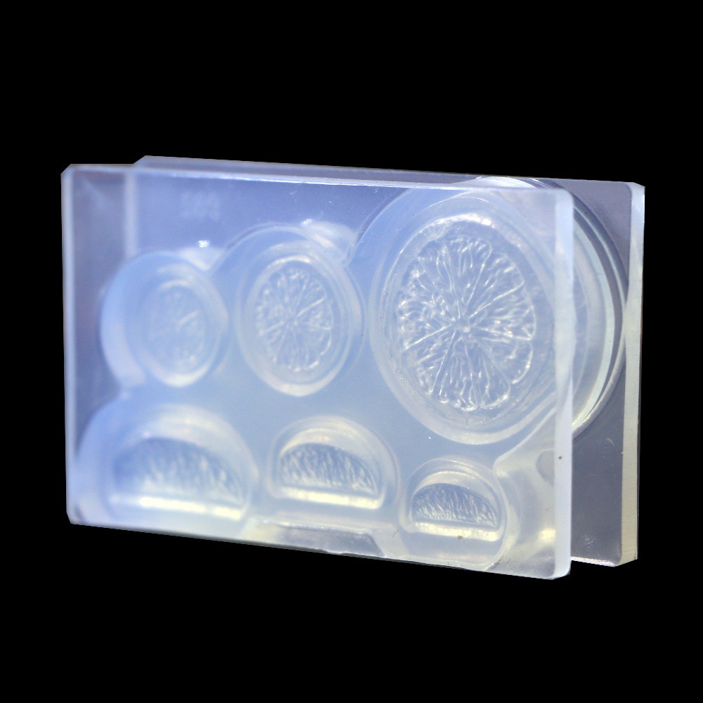 Stereoscopische, doorzichtige siliconen diy mini-set met citroenschijfjes, mal voor het maken van epoxyhars sieraden, fruit siliconen mal