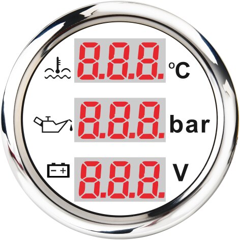 52mm Universal Waterproof 3 in 1 Multi-Function Digital Gauge Water Temp Oil Pressure Voltmeter 9-32V With Alarm Meter: WS
