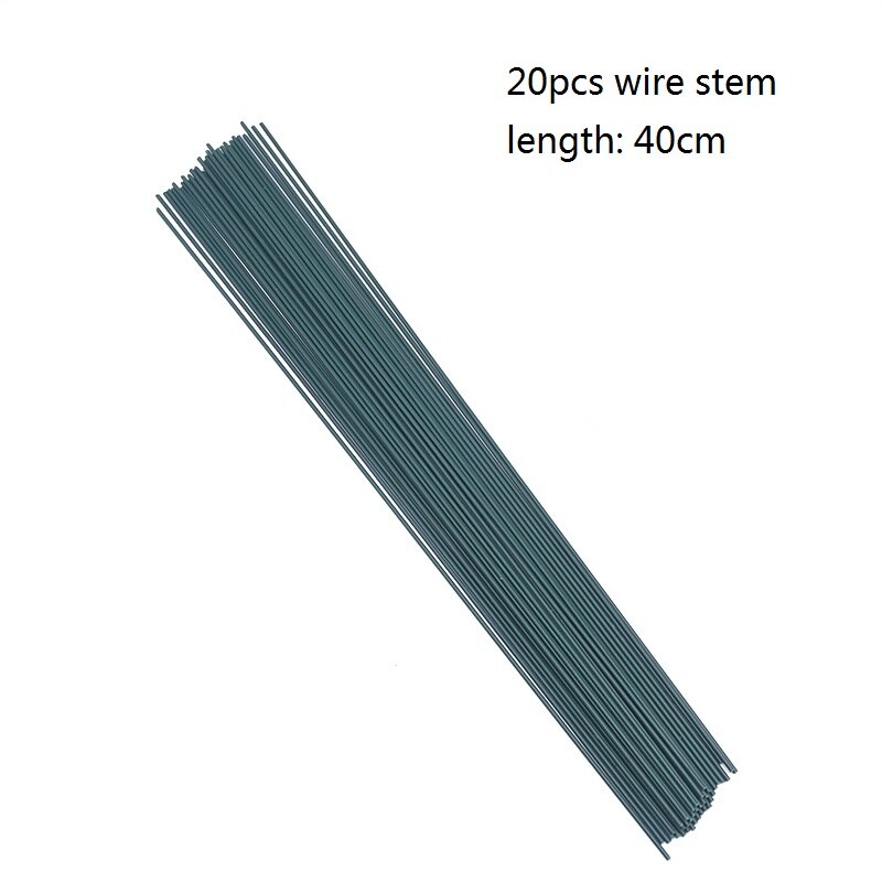 20 pçs 15/25/40cm diy haste de fio floral flor artificial haste verde material feito à mão accessoies para o ofício da arte da decoração do casamento: 40cm