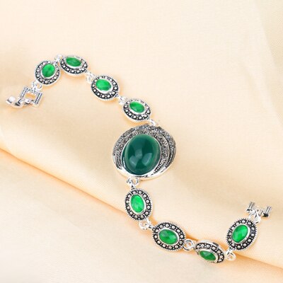 Kinel pulseiras femininas modernas, pulseiras vermelhas para mulheres charme cor prata cinza cristal grande oval pedra principal boêmio jóias: Green