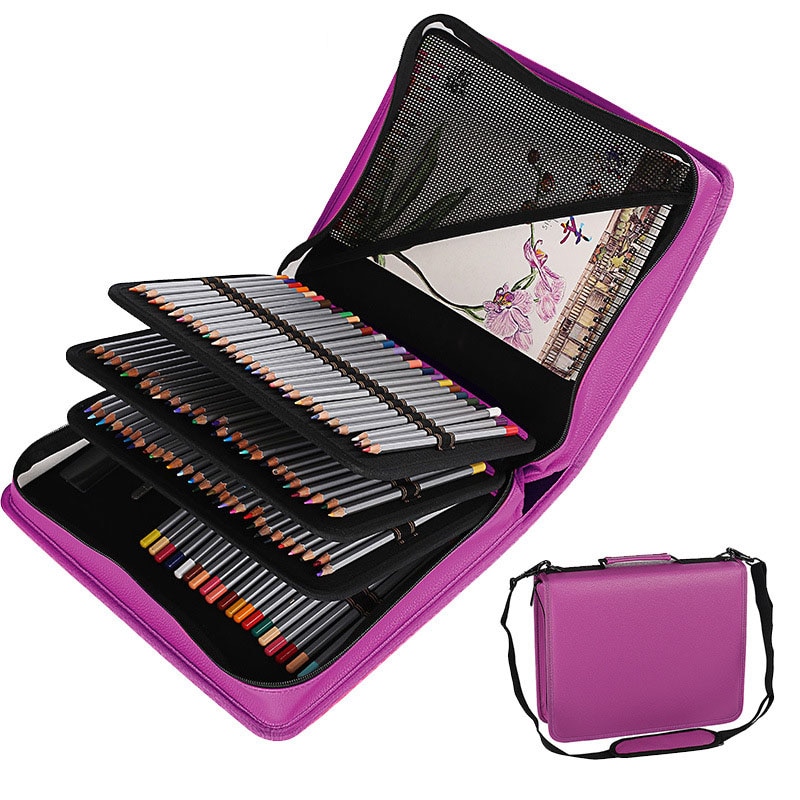5 cores de couro do plutônio escola lápis caso 180 buraco grande pencilcase para lápis coloridos espiral portátil caneta caixa papelaria bolsa presente