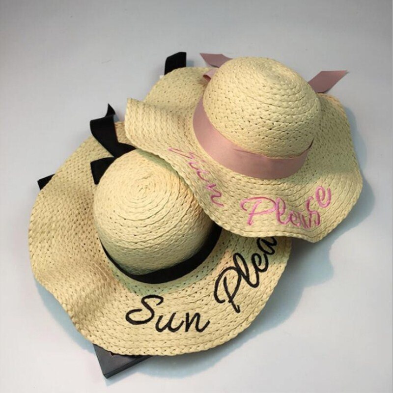 Gorra de Bordado de letras, sombrero de ala grande para mujeres, gorras juveniles de Sombrero de Paja de verano para mujeres, sombreros de Sol de sombra, sombrero de playa,