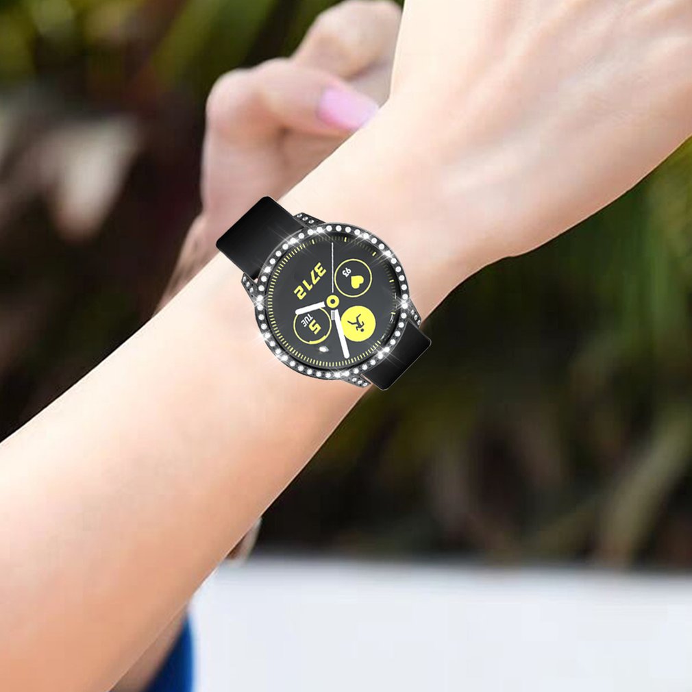 Para Galaxy Watch Active Smart Watch Diamond-funda incrustada resistente a golpes resistente al desgaste protector de pantalla de reloj
