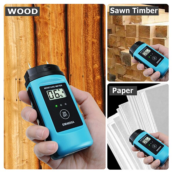 Digital 2-Pin Wood/Building Moisture Level Meter Sawn Timber Paper Cardboard Mortar Concrete Plaster + Backlight & Hold Function