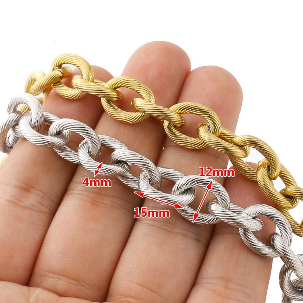 1 Meter Width 12mm Stainless Steel Cable Chain Bulk Heavy Circle Dull Textured Chunky Chains for Punk Rock Jewelry Making