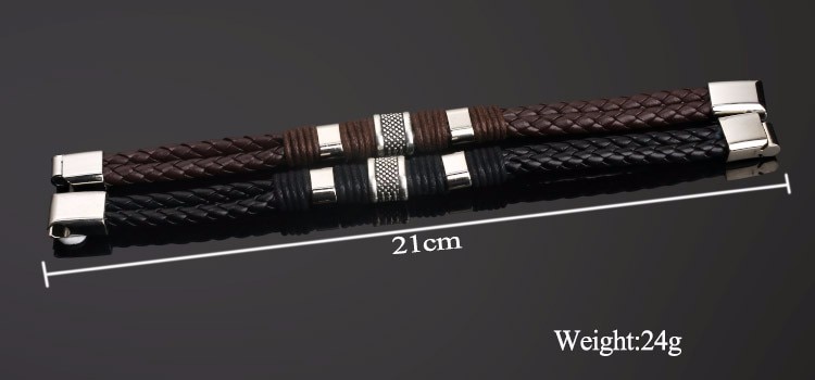 Black Men PU Leather 1PC Punk Boys Unique Zinc Alloy Weave Knit Brown charm Bracelet