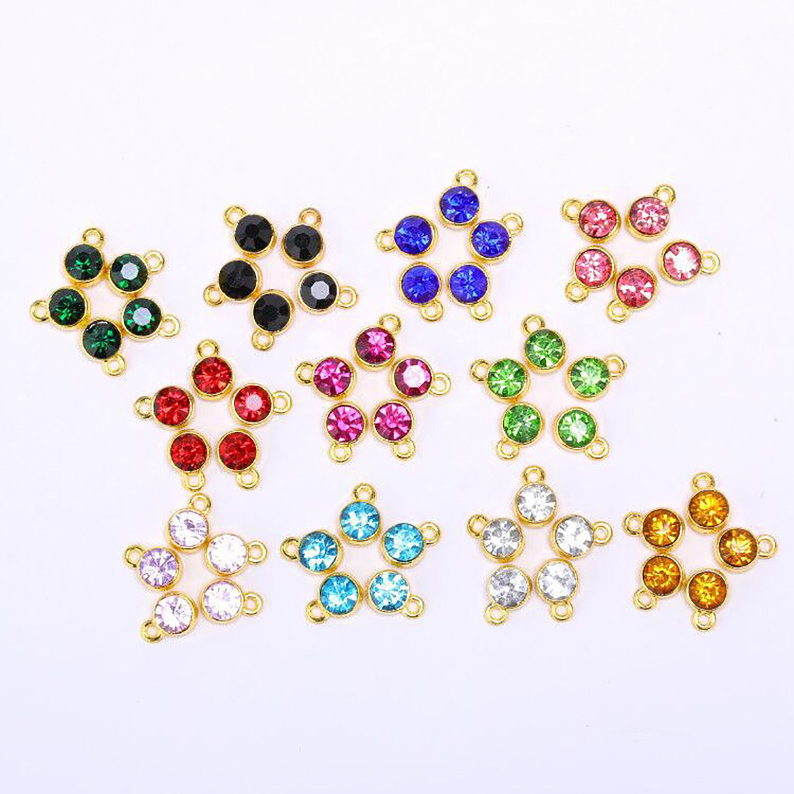 Charms Birthstone in lega di zinco e vetro tondo placcato oro viola 10mm x 7mm, 20 pezzi