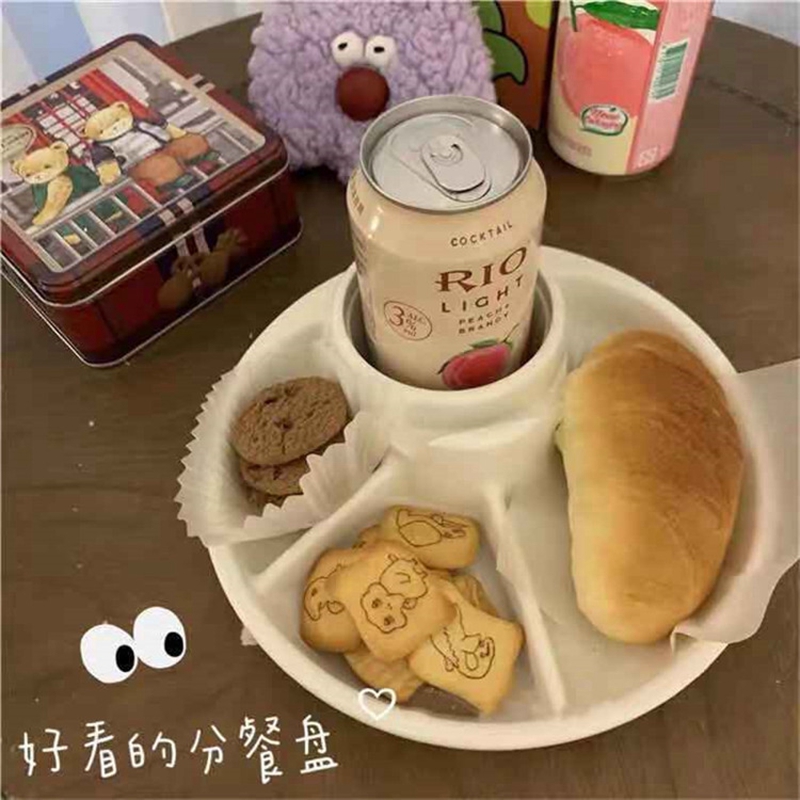 W&amp;G Snack bar divided plat Students Breakfast Divided Plate Snack Snack Drink Plate BBQ Barbecue Divided Food Plate