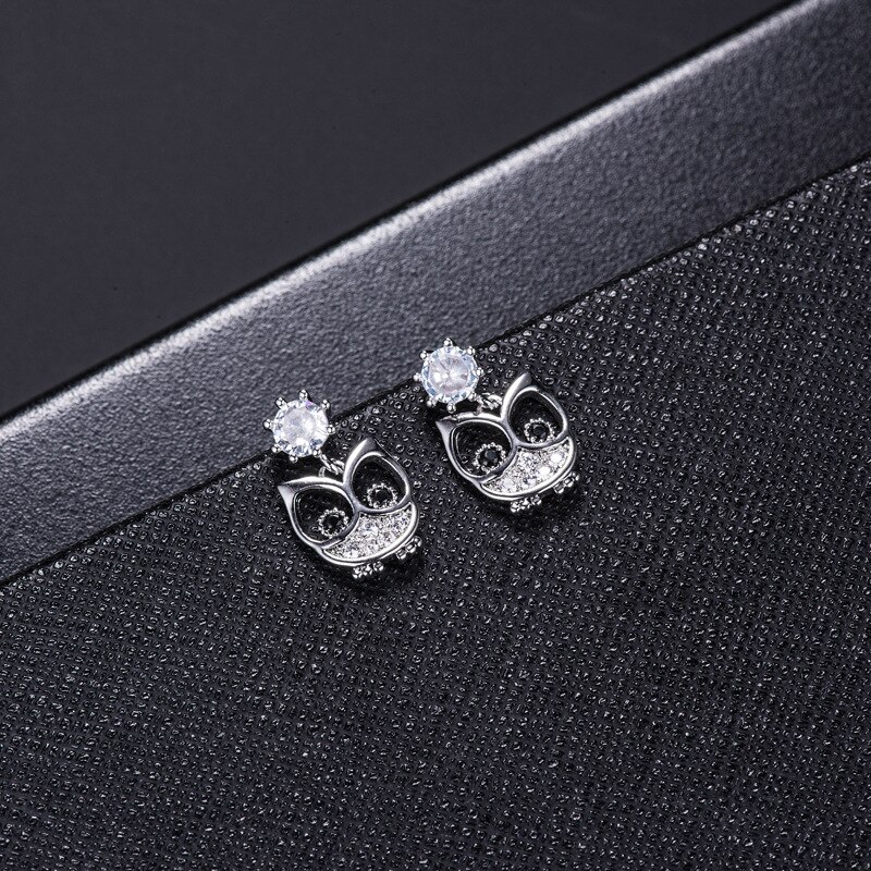 Pendientes de búho plateado para mujer y niña, aretes de novedosa de Plata de Ley 925, joyería llamativa, aretes bonitos