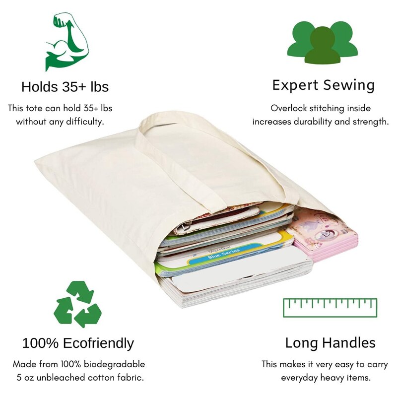 Canvas tassen 6- pack canvas tassen met een inhoud van 35 lbs, grote herbruikbare boodschappentassen van katoen, stevig, opvouwbaar en milieuvriendelijk