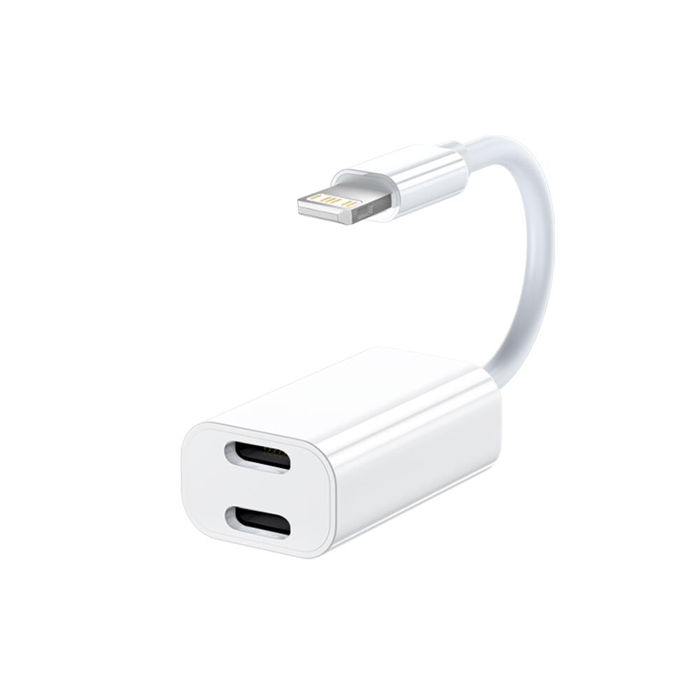 Dubbele Lightning Splitter Voor Iphone 13 12 11 Pro Max X Xs Xr 8 Plus Se 3 Ipad 2 In 1 Otg Adapter Hoofdtelefoon Audio Opladen Kabel: WHITE