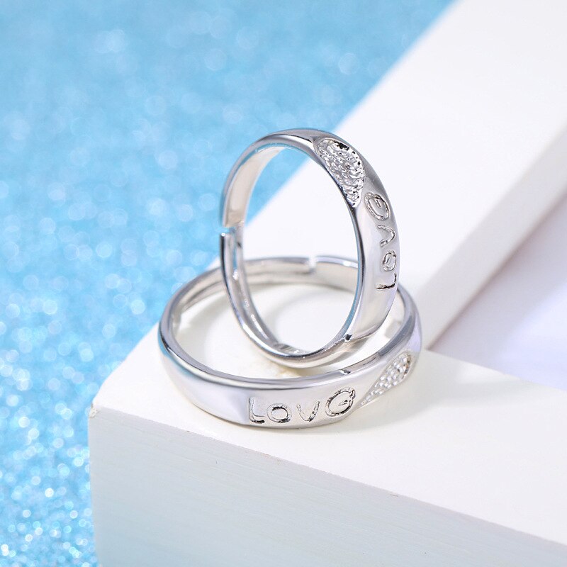 30% Verzilverd Romantische Liefde Brief Lovers&#39;couple Ringen Sieraden Vrouwen Mannen Geen Vervagen Anti Allergie Goedkope