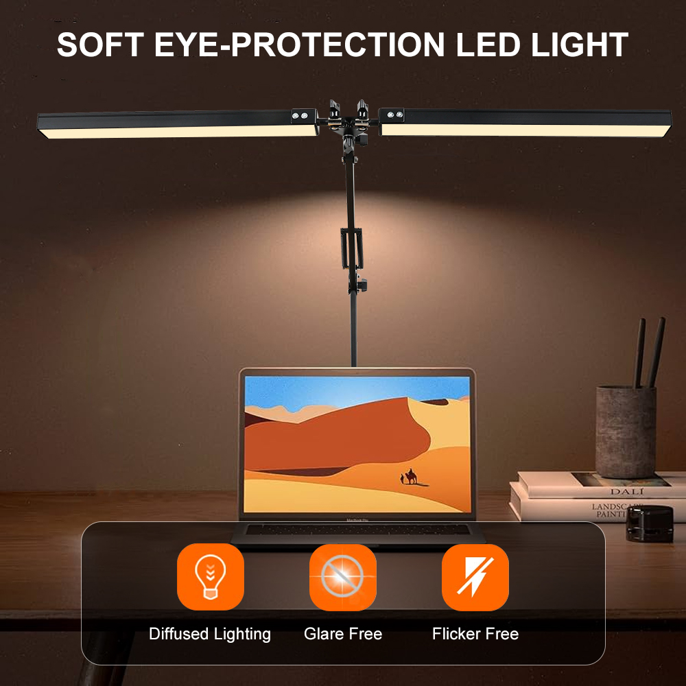 24W 160 diod doprowadziło lampa zadaniowa robić czytania regulowana, pielęgnująca wzrok lampka na biurko z zaciskiem lampa z wahaczem robić domowego biura 360 ° Wiruj z adapterem