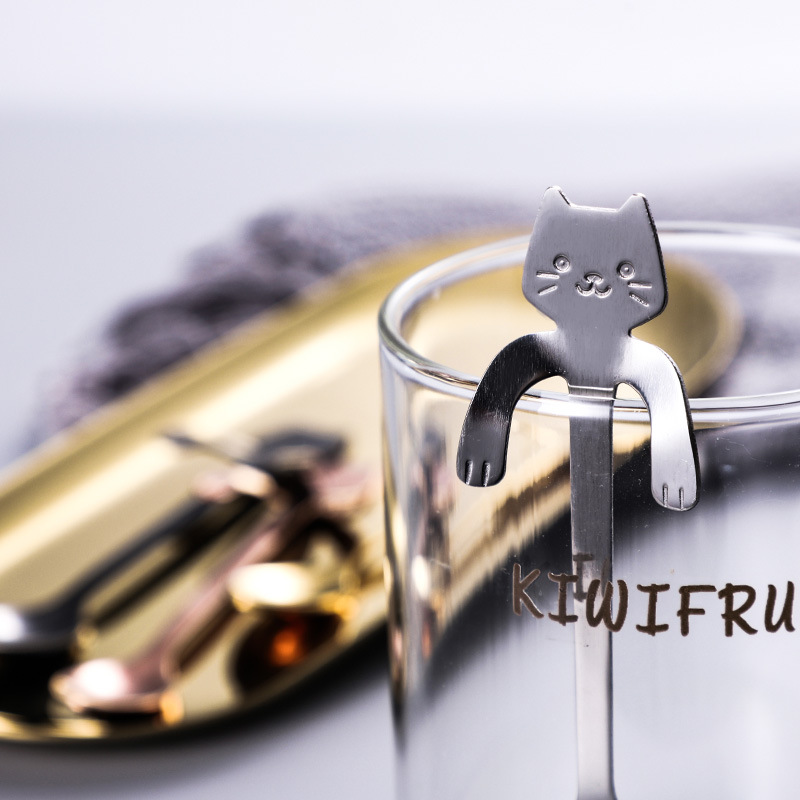 Edelstahl Karikatur Katze Löffel Griff Hängen Tasse Becher Geschirr Besteck Tee Kaffee Trinken Werkzeug Küche Gerät