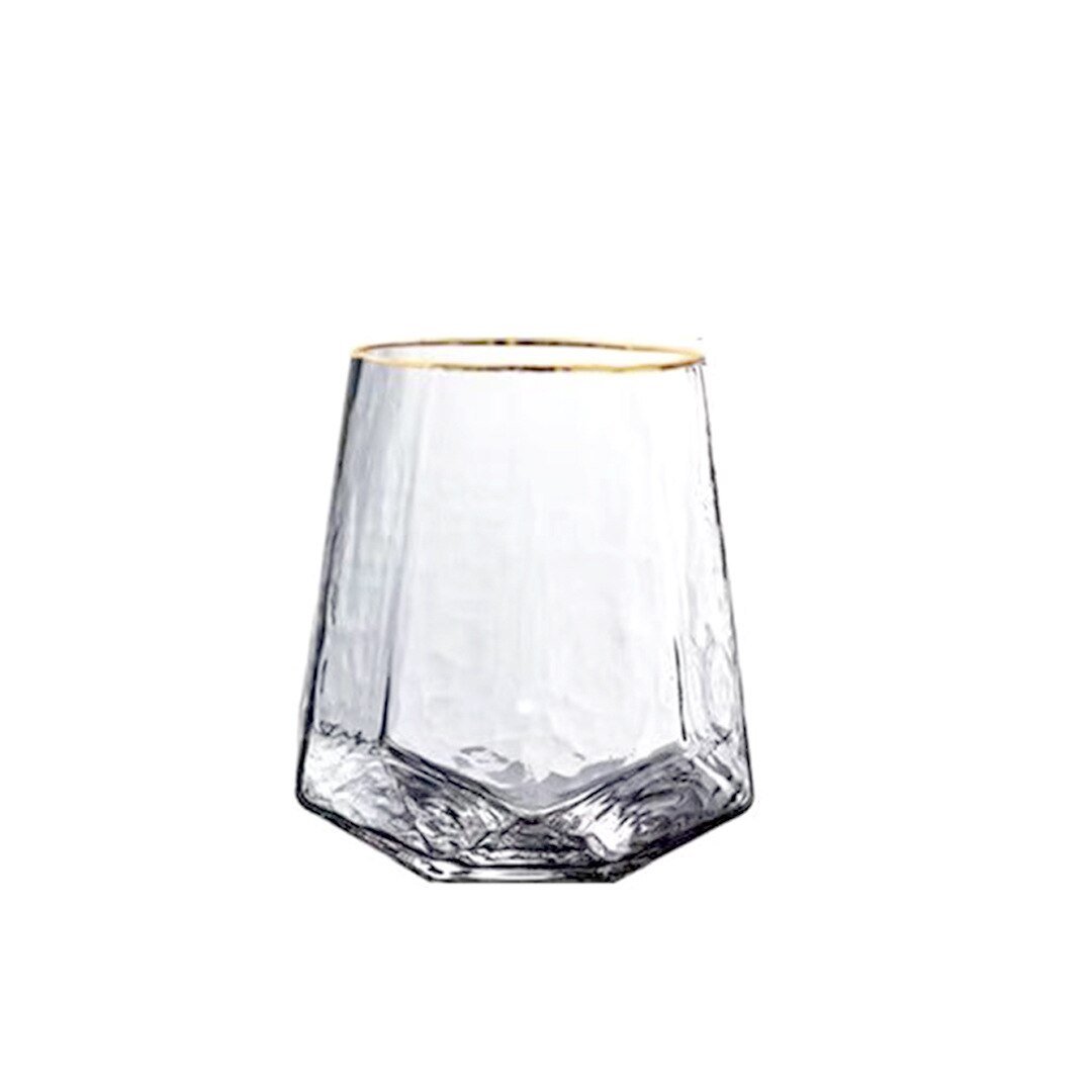 Rødvinsglas diamantformet hamret glas med guldkant nordisk vintage krystalglas med guldkant champagneglas: C