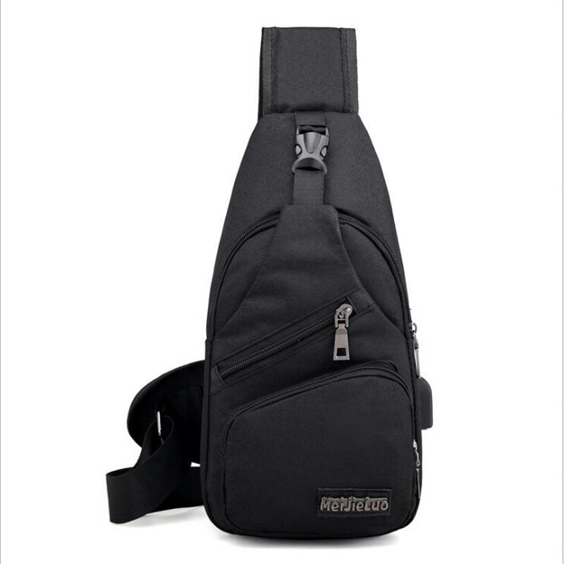 Bolso de pecho antirrobo para hombre, de hombro con carga USB bandolera, bolsos cortos de colegio y viaje: Black