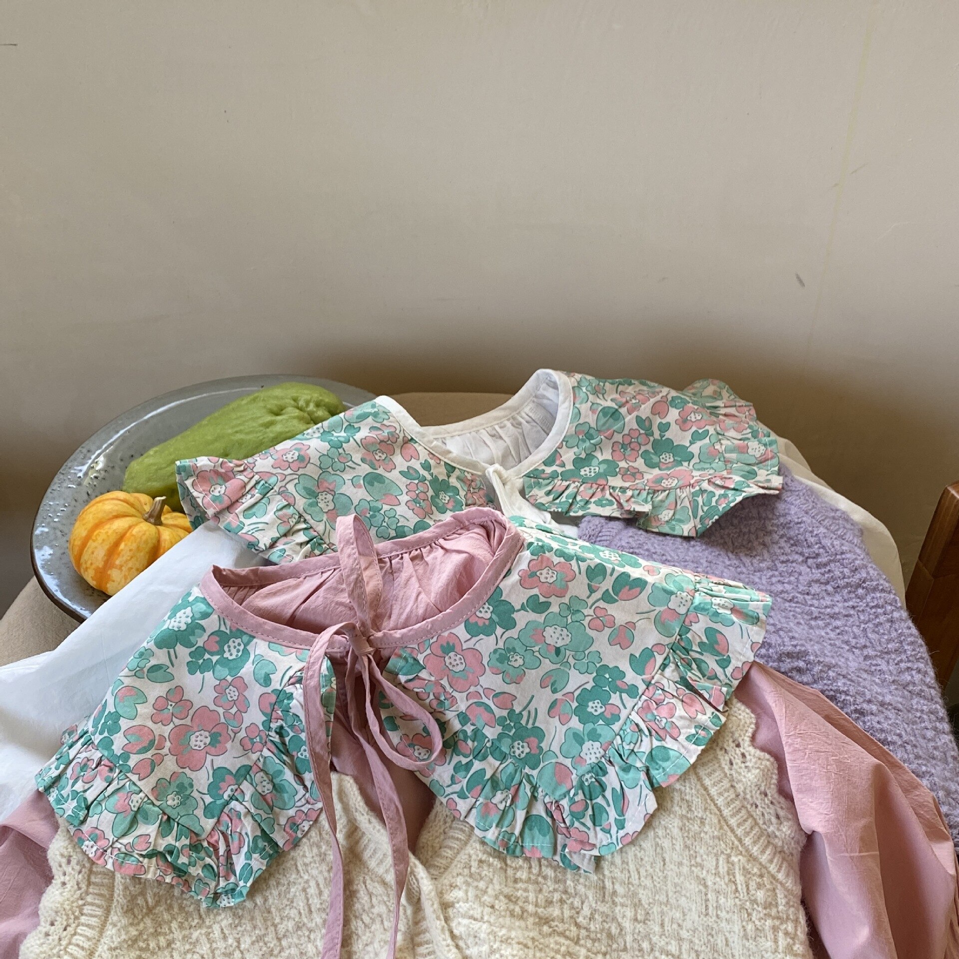 2022 Lente Koreaanse Kinderkleding Koreaanse Stijl Groen Bloemen Grote Revers Meisjes Shirt