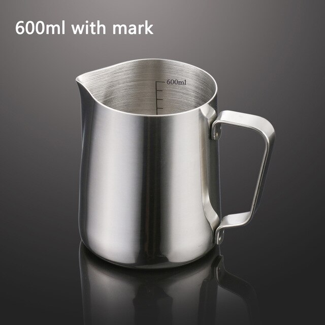 Coffee utensils stainless steel craft extra thick milk cream cup frothing jug pitcher flower cup milk froth cup fancy milk cup: 600ml with mark