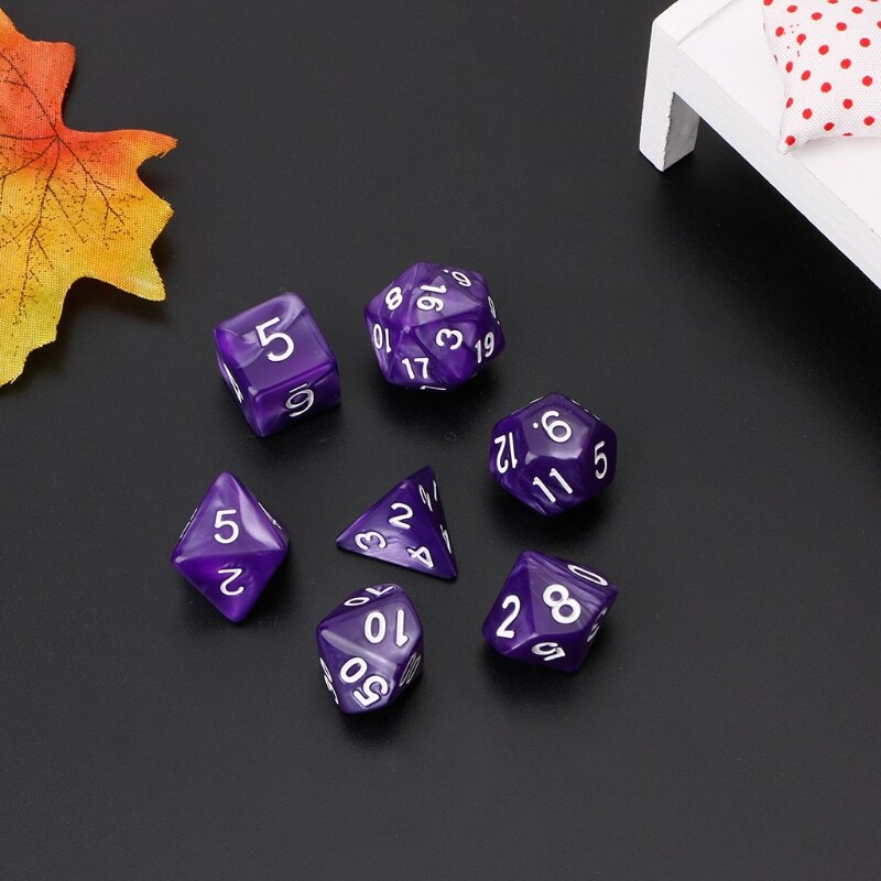 7Pcs Polyhedral Dice White Numbers For Dragon Pathfinder D20 D12 2xD10 D8 D6 D4 D0LB