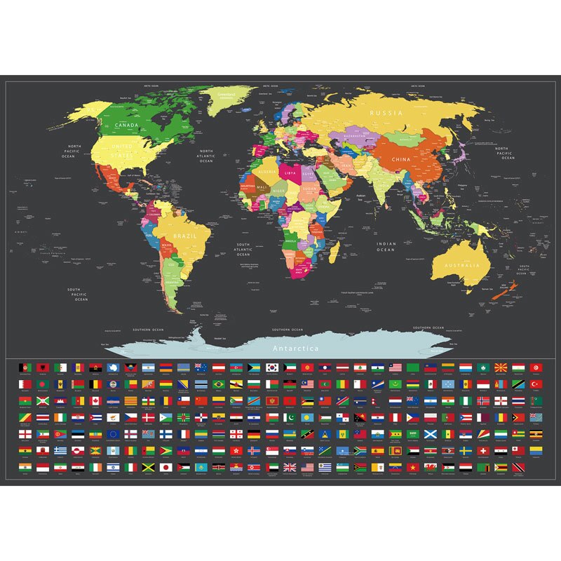 Deluxe Erase Black World Map Scratch Off World Travel Map Poster Copper Foil With Cylinder Packing School Stationery