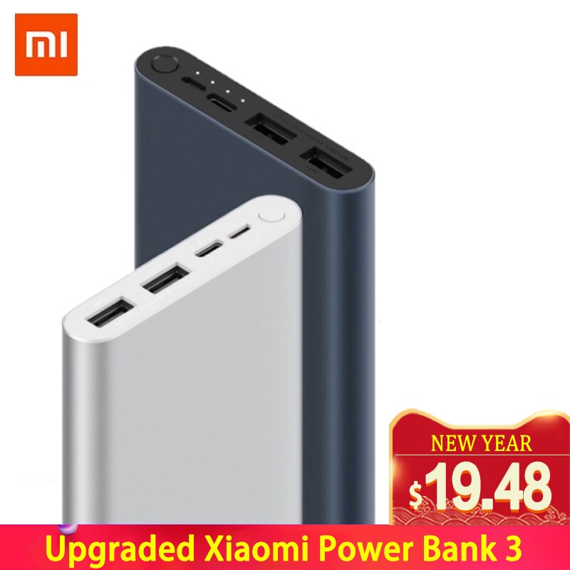 10000mAh Xiaomi Mi Power Bank 3 External Battery Bank 18W Quick Charge Powerbank 10000 with USB Type C for Mobile Phone