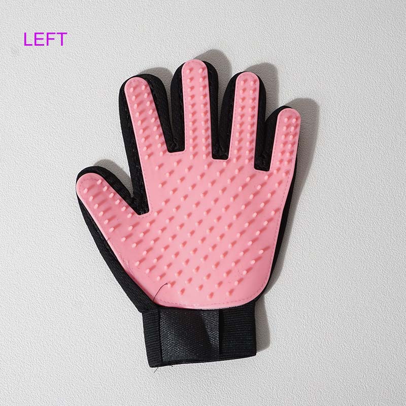 Funpup Kat Handschoen Kat Grooming Handschoen Pet Borstel Handschoen Voor Kat Hond Haar Verwijderen Borstel Hond Deshedding Cleaning Kammen Massage handschoenen: PINK LEFT HAND