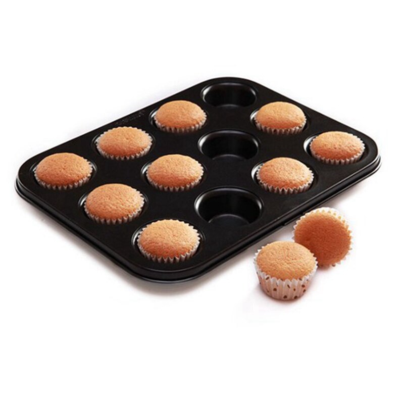 Nonstick 12 Hole Cupcake Pan Carbon Steel Mini Muffin Cupcake Macaroon Pan 12 Cup Cavity