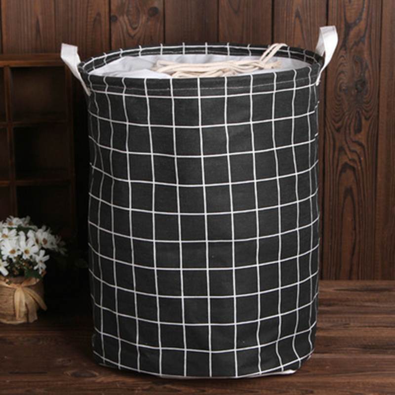 35cmx45cm Folding Drawstring Port Dirty Clothes Laundry Basket for Toy Clothing Storage Bucket Laundry Organizer: Plaid black 35x45cm