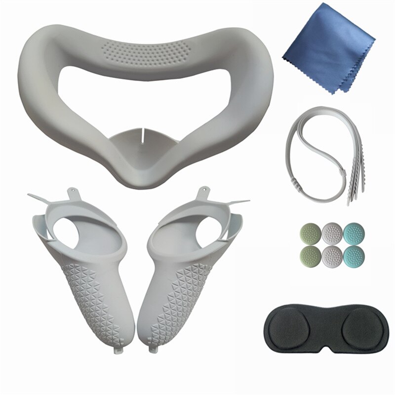 Cuscinetto di copertura per maschera per gli occhi in Silicone morbido con blocco della luce per Oculus Quest 2 VR Controller maniglia protettiva Grap Strap Sleeve per dom2: white